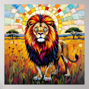Póster Vibrante mosaico de leones coloridos