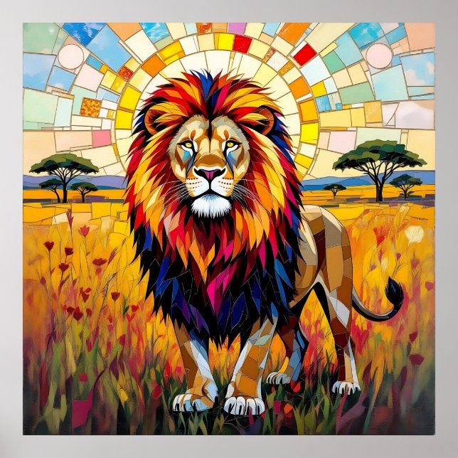 Póster Vibrante mosaico de leones coloridos (Frente)