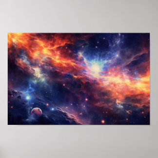 Póster Vibrante Nebula Galaxy Art — Colorido espacio cósm