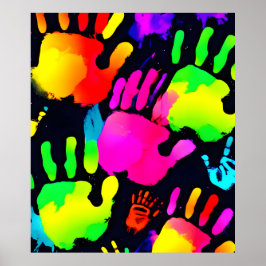 Póster Vibrante Neon Handprint Art
