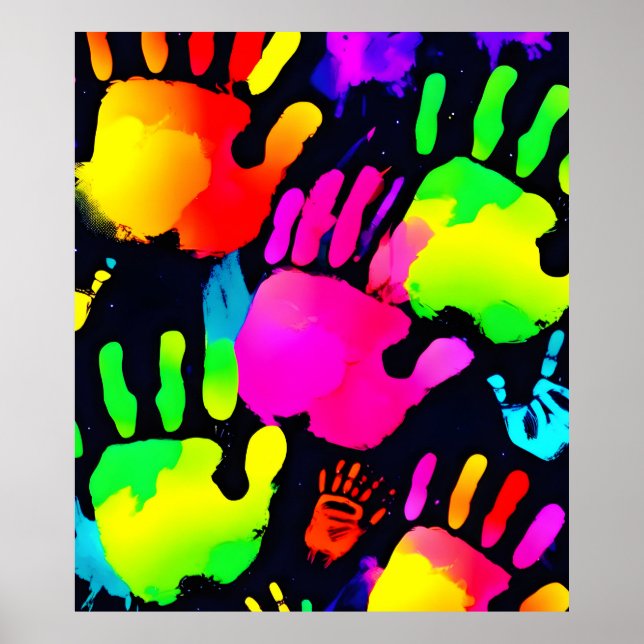 Póster Vibrante Neon Handprint Art (Frente)
