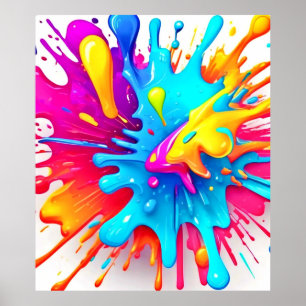 Póster Vibrante Neon Paint Splash Art