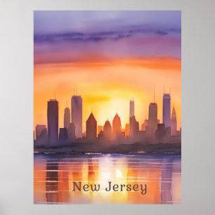 Póster Vibrante New Jersey Watercolor Sunset Art