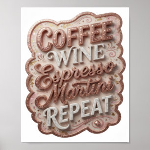 Póster Vibrante Oro CAFÉ VINO MARTINI DE ESPRESSO REPETIC