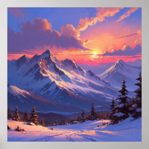 Póster Vibrante Paintaje de montaña Sunset