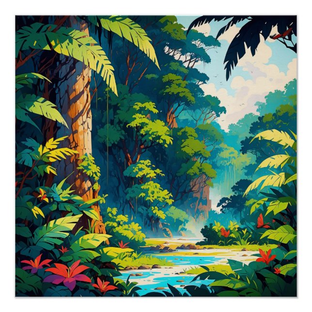 Póster Vibrante paisaje de cataratas tropicales del oasis (Anverso)