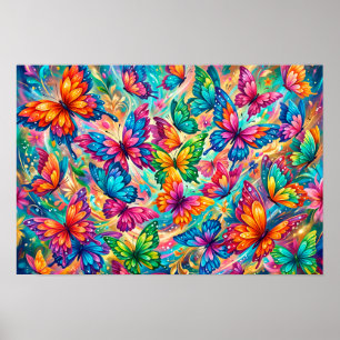 Póster Vibrante paisaje de ensueño de mariposas – Boho tr