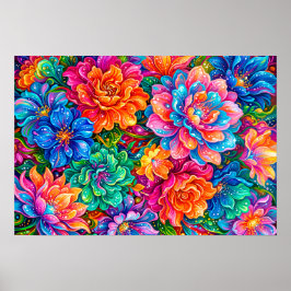 Póster Vibrante paisaje de flores de ensueño – Boho psico