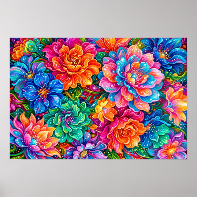 Póster Vibrante paisaje de flores de ensueño – Boho psico (Frente)