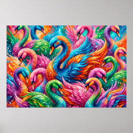 Póster Vibrante paisaje de sueños de cisne – Boho psicodé