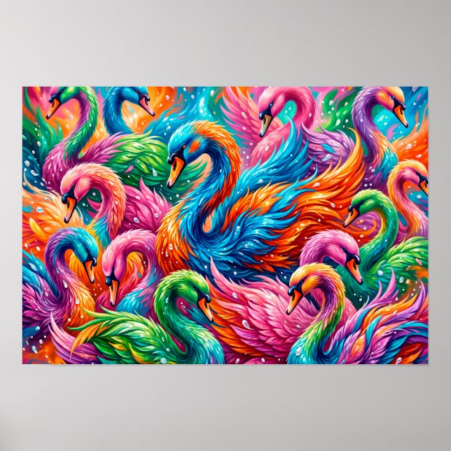 Póster Vibrante paisaje de sueños de cisne – Boho psicodé (Frente)