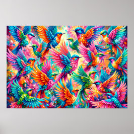 Póster Vibrante paisaje de sueños de colibrí – Boho tropi