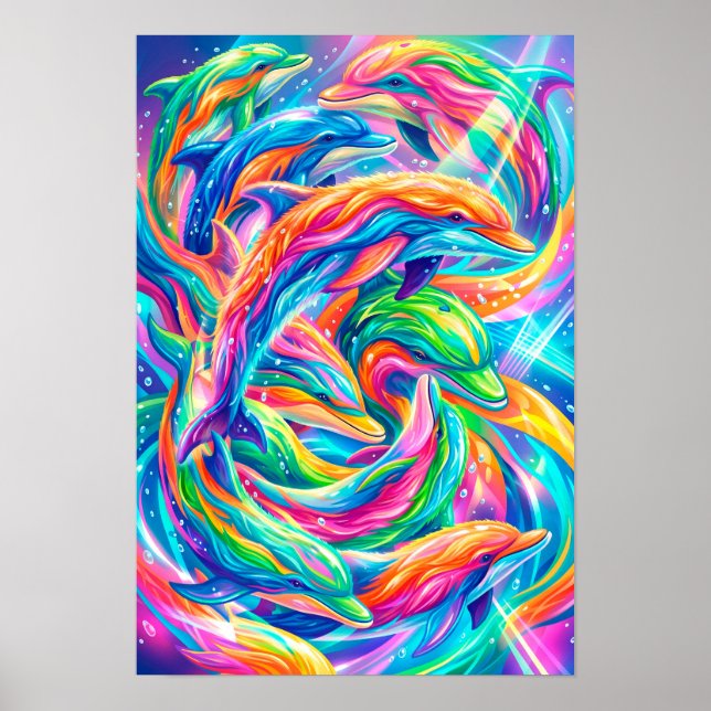 Póster Vibrante paisaje de sueños de delfines – Boho psic (Frente)