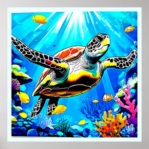 Póster Vibrante paisaje de sueños de tortuga marina