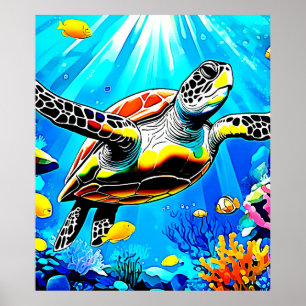 Póster Vibrante paisaje de sueños de tortuga marina