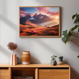 Póster Vibrante paisaje montañoso y fluvial