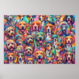 Póster Vibrante paisaje onírico canino – Boho psicodélico