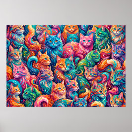 Póster Vibrante paisaje onírico de gato – Boho psicodélic