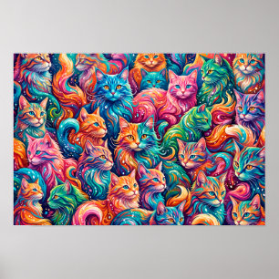 Póster Vibrante paisaje onírico de gato – Boho psicodélic