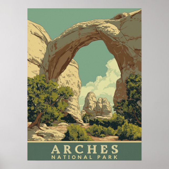 Póster Vibrante Parque Nacional de Arcos Retro (Frente)