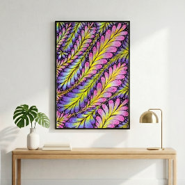 Póster Vibrante patrón abstracto de hoja rosa púrpura neó