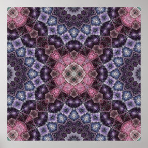Póster Vibrante patrón web de mandala rosa y púrpura