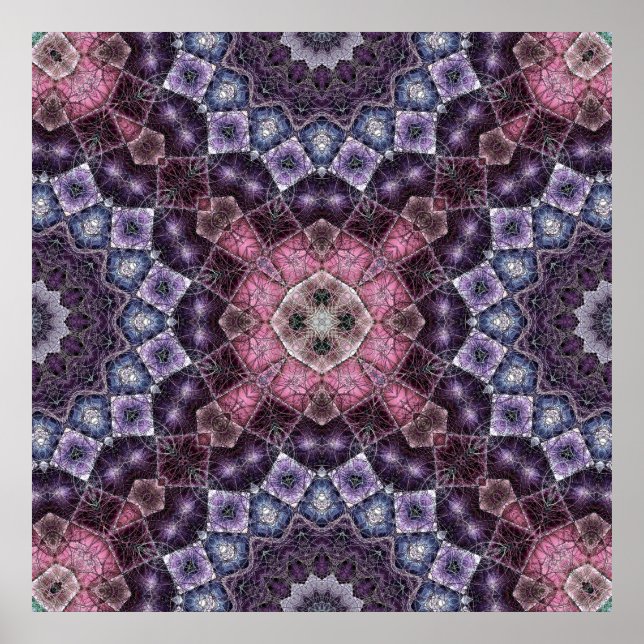 Póster Vibrante patrón web de mandala rosa y púrpura (Frente)