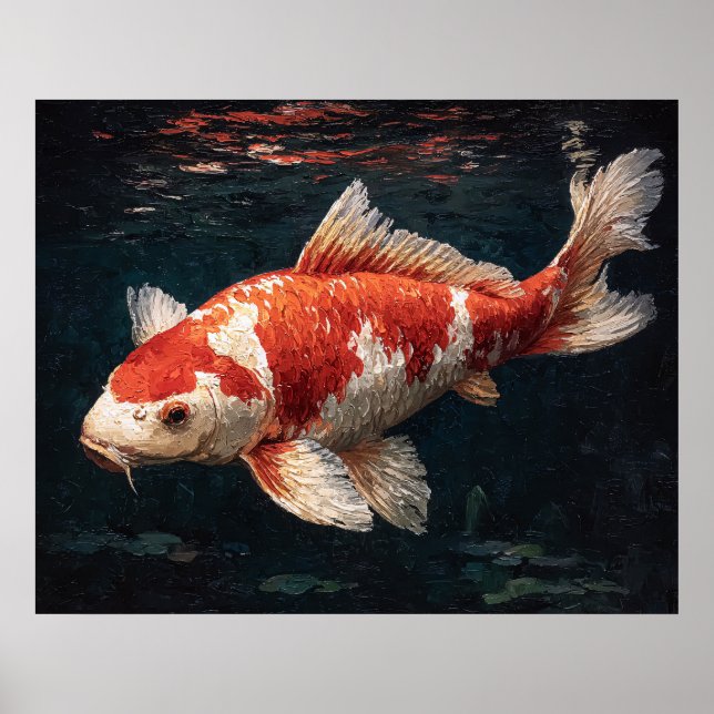 Póster Vibrante Pez Koi Rojo y Blanco (Frente)