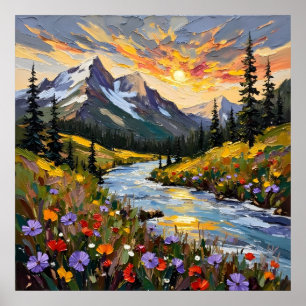 Póster Vibrante pintura al óleo de la plaza Sunrise