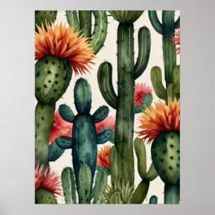 Póster Vibrante pintura cactus mexicana