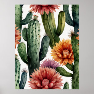 Póster Vibrante pintura cactus mexicana