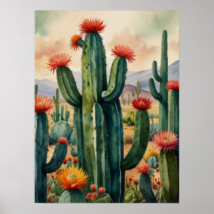 Póster Vibrante pintura cactus mexicana