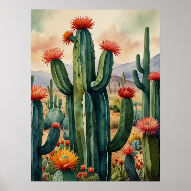 Póster Vibrante pintura cactus mexicana (Frente)