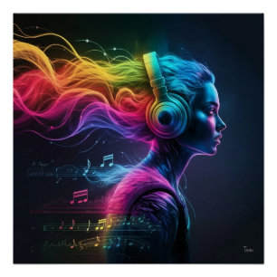 Póster Vibrante pintura de agua 3D con patrones de rotaci