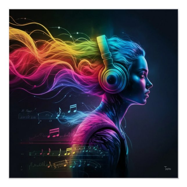 Póster Vibrante pintura de agua 3D con patrones de rotaci (Anverso)