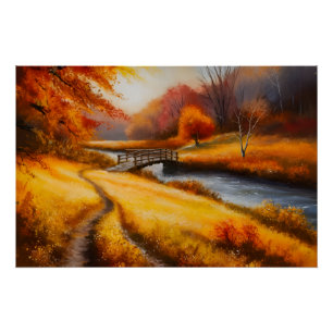 Póster Vibrante pintura de bosques otoñales - Paisaje oto