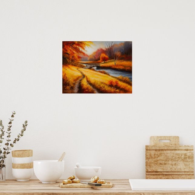 Póster Vibrante pintura de bosques otoñales - Paisaje oto (Cocina)