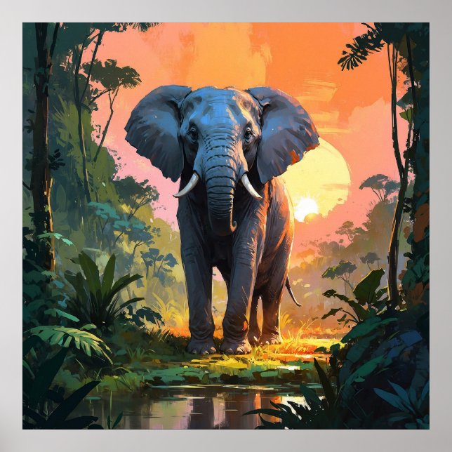 Póster Vibrante pintura de Elefante de la Luz del Sol (Frente)