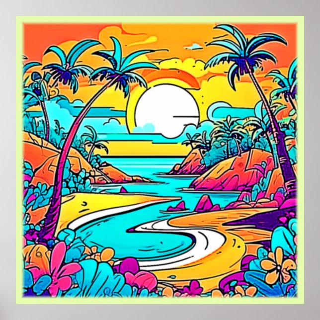 Póster Vibrante Playa Tropical Sunset (Frente)