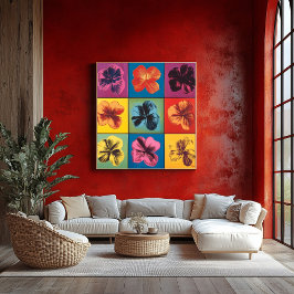 Póster Vibrante Pop Art Hibiscus Flower Grid - Moderno