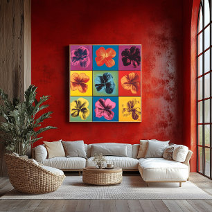 Póster Vibrante Pop Art Hibiscus Flower Grid - Moderno