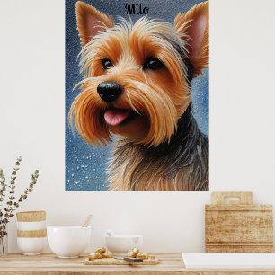 Póster Vibrante Pop Pointillism Yorkshire Terrier Art