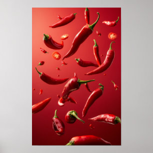 Póster Vibrante Poster de alimentos de pimientos rojos fl