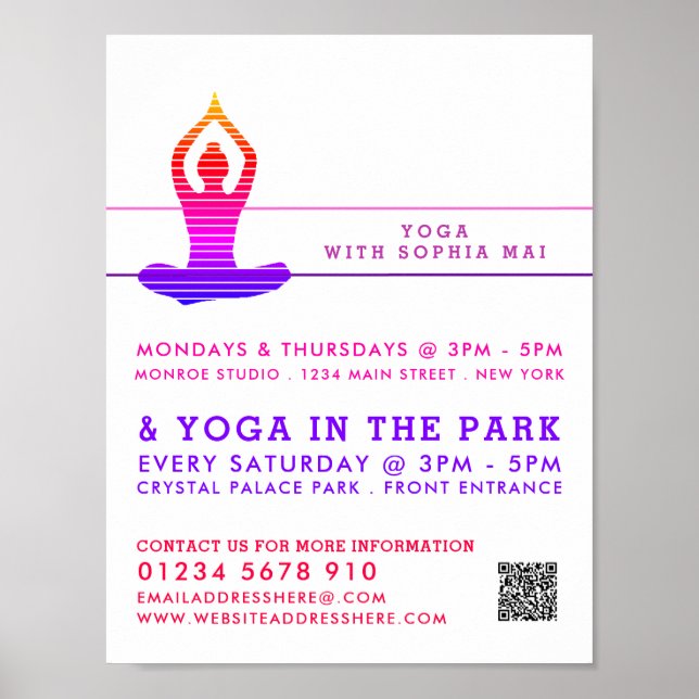 Póster Vibrante publicidad de clase de yoga a rayas (Frente)