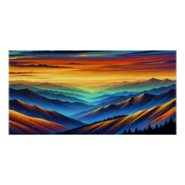 Póster Vibrante puesta de sol sobre coloridas montañas