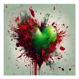 Póster Vibrante ráfaga de corazón verde