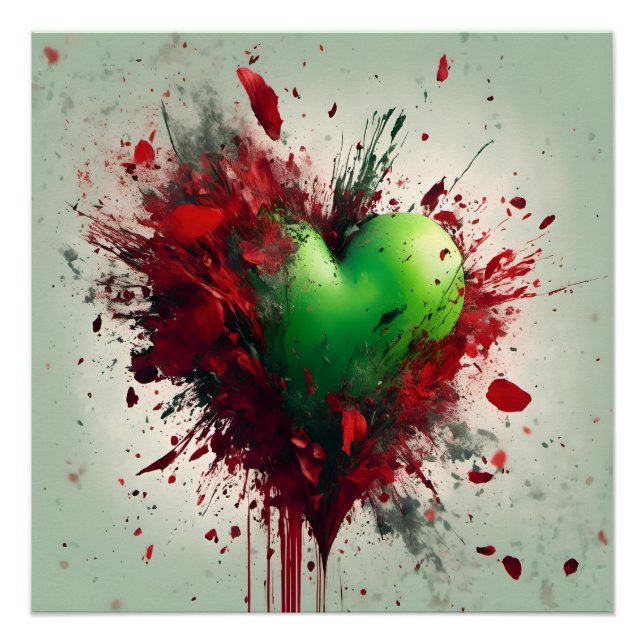 Póster Vibrante ráfaga de corazón verde (Anverso)