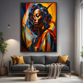 Póster Vibrante Resumen Arte Cubista Retrato