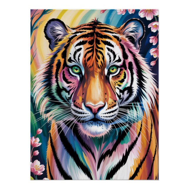Póster Vibrante retrato del tigre de fantasía | Exótico (Anverso)