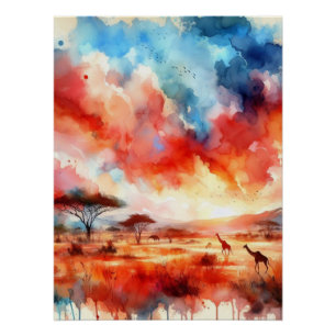 Póster Vibrante Safari Sunset